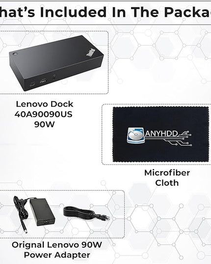 40A90090US Dock Dual Monitor Bundle with 90W AC Adapter + Microfiber Cloth (Renewed)
