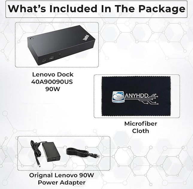 40A90090US Dock Dual Monitor Bundle with 90W AC Adapter + Microfiber Cloth (Renewed)