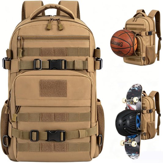 LASUK Skateboard Backpack, Skate Bag for Men and Women, 17.3 Inch Water-resistant Laptop Backpack with Ball Holder, Longboard Basketball Scooter Sport bag for Business Sports Travel College, Khaic