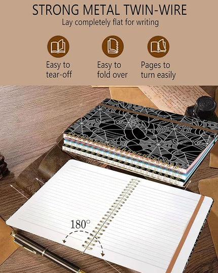 Spiral Journal Notebook, A5 Cute Notebooks for Women Men, College Ruled Hardcover Notebook for Work & Note Taking, 60 Pages Double-Wire Journals for Writing, Spider Web