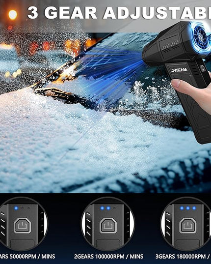 Compressed Air Duster - 180,000 RPM Electric Air Duster - with Brushless Motor, 3-Gear Adjustable Air Duster - for Keyboard, PC, Car, Air Bed, and Home Cleaning (X11-Black)