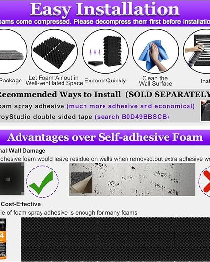 TroyStudio Thick Acoustic Foam Panels, 12 X 12 X 3 Inch 12 Pcs Broadband Sound Absorbing Foam, Dense Soundproof Padding Tile, Recording Studio Foam Absorber, Eggcrate Decorative 3D Wall Ceiling Panel