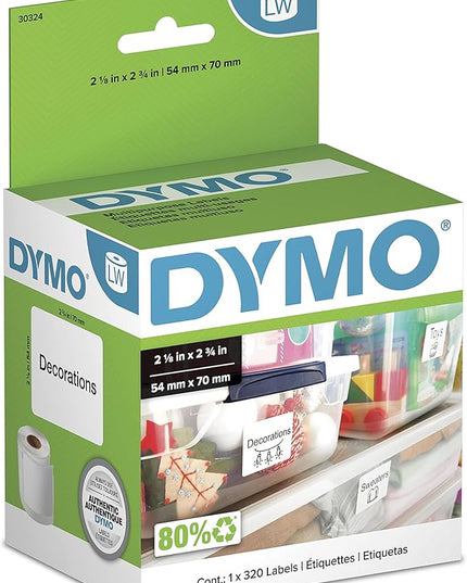 DYMO Authentic LW Large Multi-Purpose Labels, DYMO Labels for LabelWriter Label Printers, 2-1/8" x 2-3/4", 1 Roll of 320