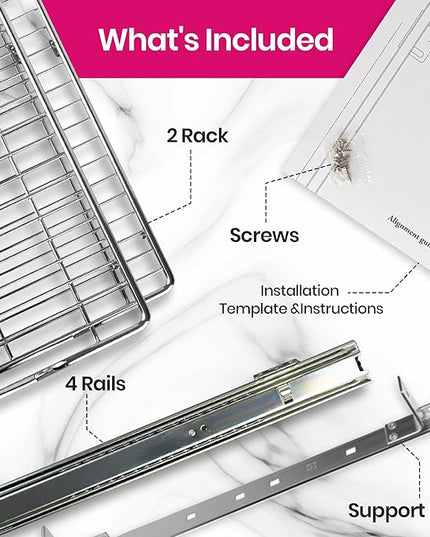 2-Tier Pull-Out Cabinet Organizer with Heavy-Duty Steel Frame, Full-Extension Sliding Shelves, Holds 100 lbs, Easy Install for Kitchen, Pantry & Under Sink Cabinets, 20" W x 21”D x 16.5" H