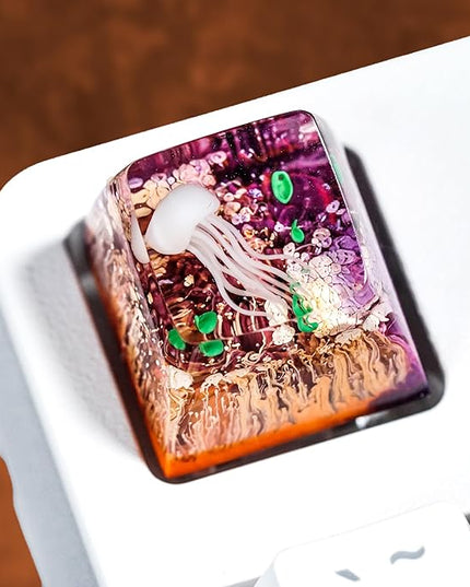 Jellyfish Artisan Keycap Purple Yellow Ocean R1 SA Profile Custom Sea Creature Keycaps 1U ESC Handmade Gaming Sea Resin Key Cap Cherry MX Switch Compatible Mechanical Keyboard Jellyfish Lover Gift