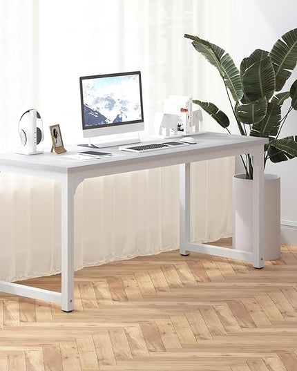 NSdirect Large Office Desk for Home Office, Large 63” Computer Desk Table, Wide Writing Study Desk for 2 Person, Metal Sturdy Frame Thicker Steel Legs,Warm White