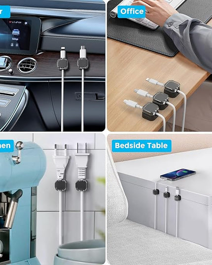 AhaStyle Magnetic Cable Organizer [1s Lock] 6 Pack Cord Cable Holders Clips Strong Adhesive Cable Cord Keeper [Smooth Adjustable] Hide Wire Cord Organizer for Nightstand Kitchen Car Office (Black)