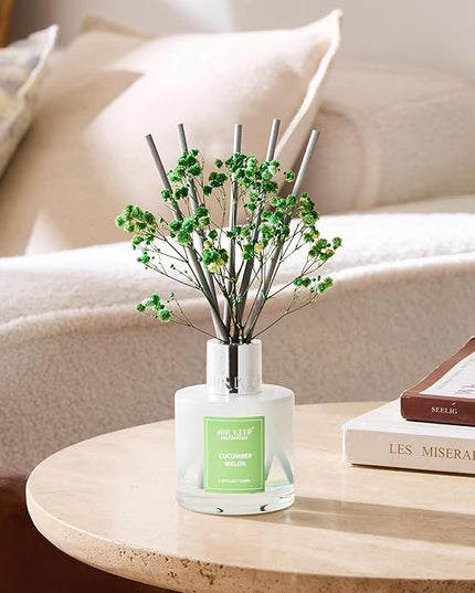 Airkeep Reed Diffuser Set,3.38 fl oz (100 ml) - Cucumber Melon Oil Diffusers with 8 Reed Sticks, Home Fragrance Reed Diffuser for Bathroom Shelf Decor