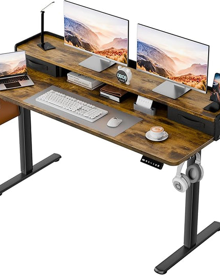 Homall Electric Standing Desk with 2 Drawers, Adjustable Height Computer Desk with Monitor Shelf Sit Stand Table with Splice Board Quick Install for Home Office (Rustic Brown, 48 Inch)