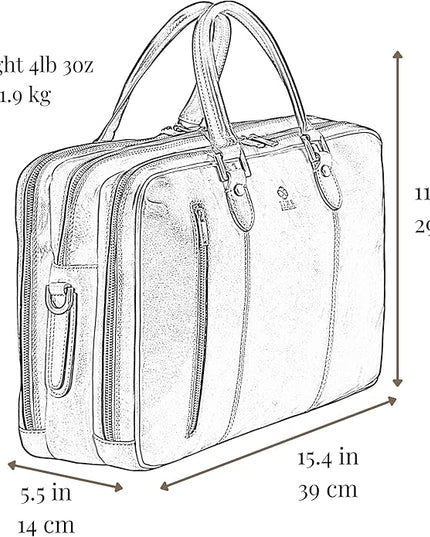 Time Resistance Leather Laptop Briefcase - Full Grain Leather Computer Bag for Men and Women
