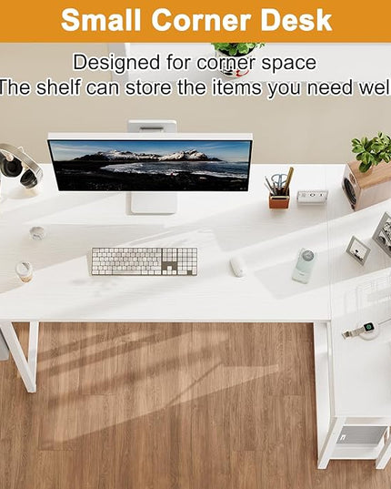 Grandder L Shaped Computer Desk with Reversible Shelves, 40 Inch Small Corner Desk with Storage Bag, Gaming Desk Computer Table Study Writing Desk for Home Office Small Space, White