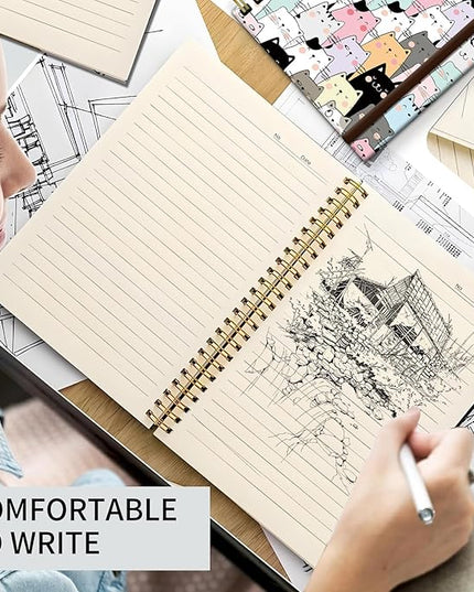 Cute Spiral Journal Notebook,A5 Hardcover Lined Journals for Women Girl 6 x 8.3 in,120 Pages Thick Paper,Cute College Ruled Writing Notebook for Gifts Office Work School (Cute Cat)