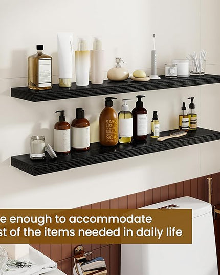Dreamland 40Inch Floating Shelves for Wall, Rustic Wooden Black Floating Shelves for Living Room, Kitchen, Farmhouse, Deep Wall Mounted Book Shelf, Wood Storage Display Shelf for Home Decor, Set of 2