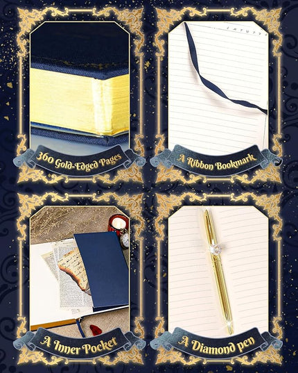Thick Journal Notebook for Women & Girls, 360 Pages A5 Writing Journaling Notebook with Paintings, Women Journal for Writing, Vintage Journal with Gift Box & Pen for Women Gift Ideas (Midnight Blue)