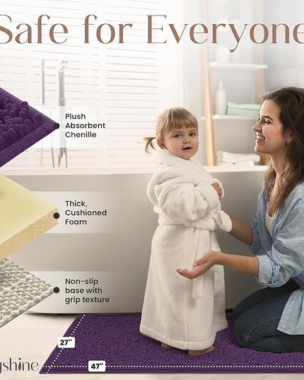 MAYSHINE Plush Shaggy Chenille Bath Mat | Extra Soft, Super Absorbent, Non-Slip Bathroom Rug | Fluffy Microfiber, Area Rug Sets for Bathroom Floor, Kitchen, Living Room | 47"x27" | Plum