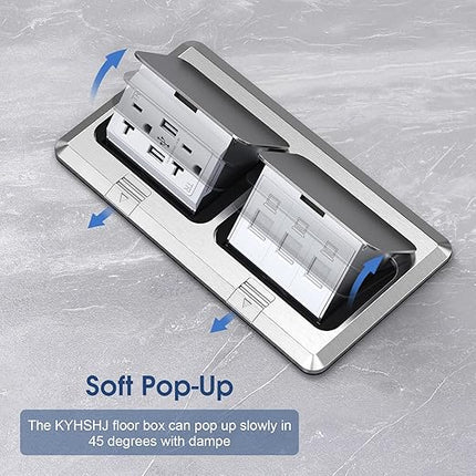 KYHSHJ Dual Pop-Up Floor Electrical Outlet Box Kit，20 Amp Stainless Steel USB TR Receptacle Outlet，3-Port RJ45 Datacom Receptacle，Waterproof Gasket with IP44 Waterproof Rating，ETL Listed, Silver
