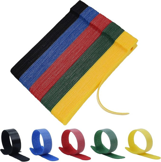 100pcs Cable Ties Reusable Rainbow Color Wire Ties Cable Management Cord Ties Reusable for Electronics Hook and Loop Cable Ties for Computer 6 Inch with 5 Colors