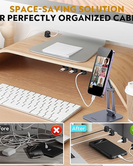 8 Pack Magnetic Cable Management Clips - Ideal Cord Holder for Nightstand, Desk, Charger Holder - Phone Cord Holder w/360 Rotation