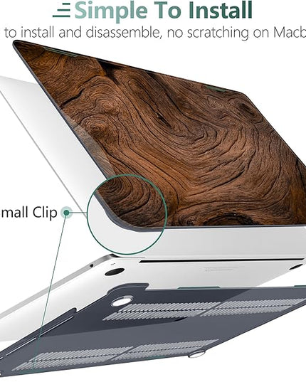 DONGKE Compatible with MacBook Pro 13 inch Case 2024 2023-2020 Release A2338 M2/M1 A2251 A2289 with Retina Display & Touch ID, Plastic Hard Shell & Keyboard Cover & Screen Film - Wood Grain