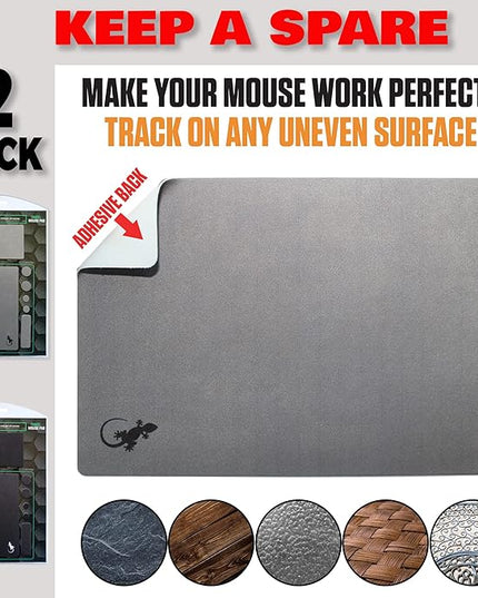 Mouse Pad Adhesive Bottom - Sticks to Any Surface - Portable - Webcam Covers and Screen Cleaner Included (2 x Black - Gray)
