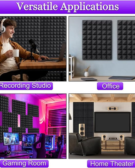 TroyStudio Thick Acoustic Foam Panels, 16 X 12 X 2 Inches 50 Pcs Pyramid Sound Absorbing Foam, Dense Soundproof Padding Tile, Recording Studio Foams Absorber, Decorative 3D Wall Ceiling Panel