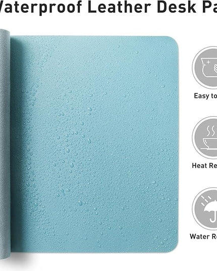 Aothia Large PU Leather Desk Pad Protector – Non-Slip Mouse Pad & Writing Mat for Office/Home, Waterproof, Easy to Clean(23.6" x 13.7", Blue Topaz)
