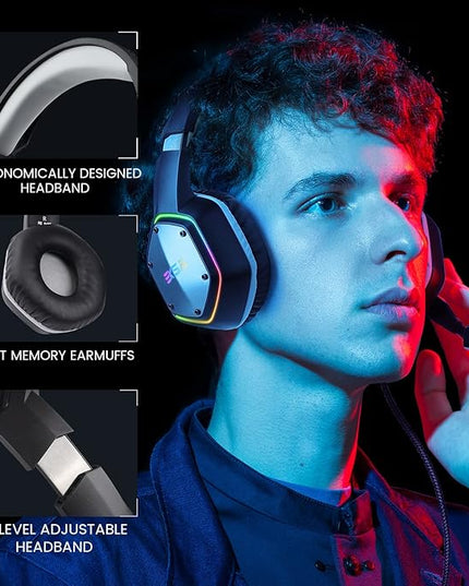 EKSA E1000 USB Gaming Headset for PC, Computer Headphones with Microphone/Mic Noise Cancelling, 7.1 Surround Sound, RGB Light - Wired Headphones for PS4, PS5 Console, Laptop, Call Center