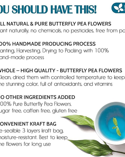 FreshDrinkUS, Premium 8oz Blue Butterfly Pea Flowers Dried – Premium Whole Flower Herbal Tea – Vibrant Blue Natural Color – Caffeine-Free Loose Flower Tea. Vegan