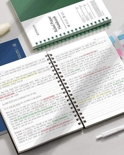 EMSHOI B5 Spiral Notebook College Ruled Lined Journal, Large 7.48" X 10.15", 300 Pages/150 Sheets, 100gsm Thick Paper, Waterproof Hardcover, for Office School Women Men Work Writing Notes, Green