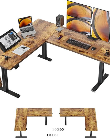 FEZIBO 75x63 L Shaped Standing Desk, Electric Height Adjustable L Shaped Desk, Suitable for Home Office, Vintage-Brown