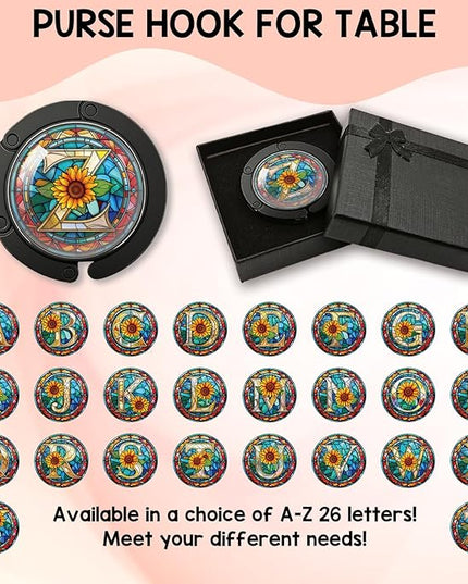 YAZMEEN Stained Glass Initial Foldable Purse Hook for Table, Stained Glass Letter Z, Women's Handbag Hanger Holder, Portable Purse Table Hanger, Funny Desk Hook Gifts for Mom Wife Sister Friend BFF
