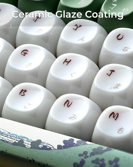 OHY XVX MOA Profile Keycaps Set, Japanese Mount Fuji Theme, 129 - Key White & Green Custom Keycaps with PBT + Frosted Translucent PC Material for US Layout Mechanical Keyboards