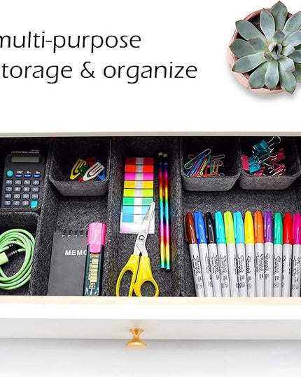 Welaxy Desk Drawer Organizer Tray, 8-Piece Shallow Felt Office Storage for Pens & Accessories (Charcoal)