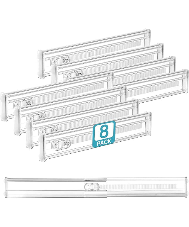 Vtopmart 8 Pack 2.36" Short Upgrade Drawer Dividers for Kitchen Drawer, 12.8"-22.3" Expandable Kitchen Drawer Organizer, Clear Plastic Organizer Separator for Flatware, Utensil, Cutlery, Underwear