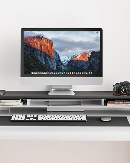 Fenge Acrylic Monitor Stand Riser, 42.5 Inches Dual Monitor Stand with Metal Storage, 2 Tier Acrylic Computer Riser for Desk, Clear Laptop Stand for PC, Laptop, Printer, TV, Black