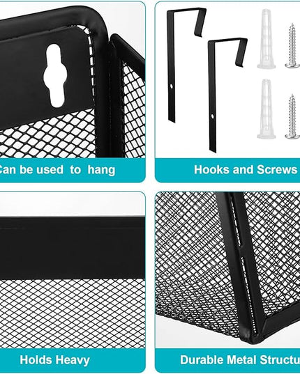 Tenceur 3 Pcs Mesh Letter Wall File Folder Cubicle File Holder Hanging Wall Mounted File Holder 3 Pocket Vertical File Organizer for Office Home Room Storage Basket(13.19 x 12.2 x 3.07 Inch,Black)