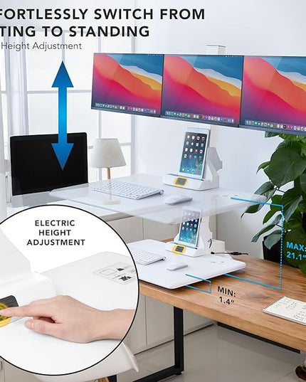 Mount-It! Triple Monitor Electric Standing Desk Converter - 3 Monitor Standing Desk is Height Adjustable, Sit-Stand Converting Desk for Home, Office Monitor Mounts Fits Screens up to 32" White