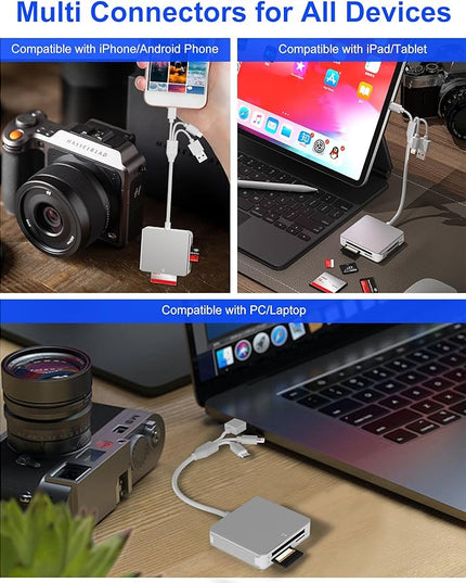Memory Stick Pro Duo Adapter - 5 in 1 MS/SD/TF/CF/XD Card Reader Multi Camera Phone Adapter with Lightning/USB C/USB OTG, Use for Android iPhone 16/15/14 iPad Mac PC Laptop Memory Stick Pro Duo Mark2