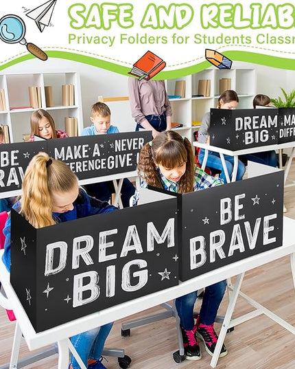 Honoson 24 Pcs Bulk Inspirational Privacy Folders for Students Cardboard Test Privacy Boards Motivational Words Desk Dividers Shield for Classroom School Study Supplies, 6 Styles(Monochromatic)