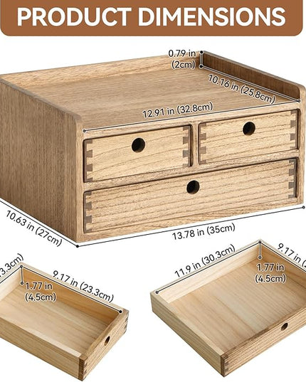 KIRIGEN Desk Organizer with Drawers - Wood Drawer Storage Box with Trays for Tabletop - Workspace Office Toiletries Supplies Tool Caddy - Wooden Storage Cabinet Dark Brown（DT2D3C-DBR）
