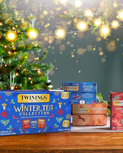 Twinings Winter Tea Collection, Limited Edition Holiday Gift Box, 20 Count (Pack of 3), Includes Christmas Tea, Winter Spice, and Gingerbread Joy, Enjoy Hot or Iced, 60 Teabags