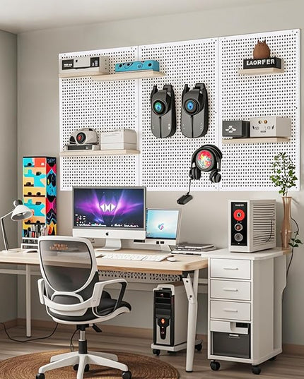 Pegboard Rack Garage Storage,Steel Pegboard Heavy Duty- 3 Pack 16-Inch X 24-Inch Metal Peg Board Tool Organization Panels (White)
