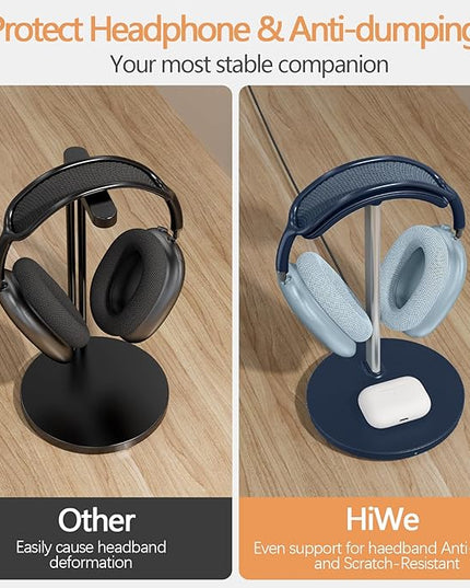 Headphone Stand with Wireless Charger, Gaming Headset Holder Hanger Rack 2 in 1 Wireless Charging Station Dock for iPhone 15/14/13/12/11 Series, Samsung, AirPods Pro/3/2, Aluminum Alloy Rod, Navy Blue