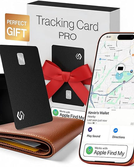 SPOTMINDERS Mens Valentines Day Gifts for Him Apple MFi Certified Credit Card Wallet Tracker PRO (iOS Only) 0.07in Works with Apple Find My Rechargeable Tracking Card IP68 Slim Passport Item Finder