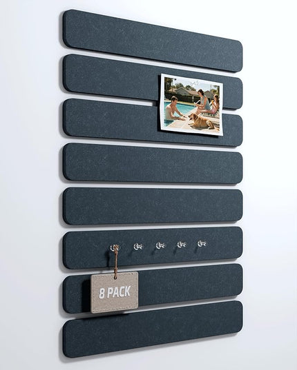 Fluxynara Cork Board Alternative Felt Strip Board 8-Pack 13"x2", Office Pin Board with 50 Push Pins, Adhesive Install for Bedroom Door & Home Office(Deep Charcoal Blue)
