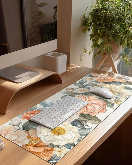 Floral XL Mouse Pad 31.5 x 11.8 Inch Gaming Mousepad Diatomite Large Keyboard Mouse Pad for Home and Office Desk Accessories with Elegant Botanical Bloom Artwork