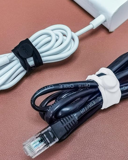 PZOZ (10 pcs) Reusable Cable Ties, Elastic Silicone Cord Organizer Straps Keeper Management Holder for iPhone Charging Cable Charger Wire Labels Desk Car and Travel Accessories (White)