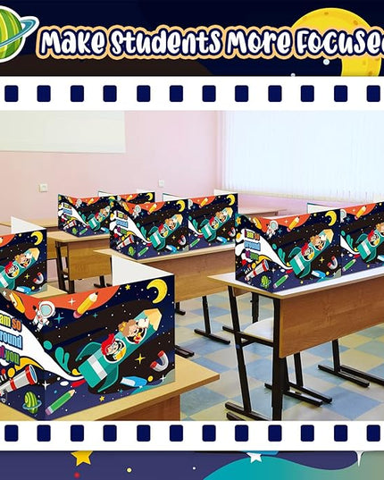 24 Pcs Privacy Boards for Student Desks Bright Colored Classroom Desk Divider Trifold Table Desk Privacy Panel Folders Screen Partition for School Teacher Student Study Test Home(Outer Space)