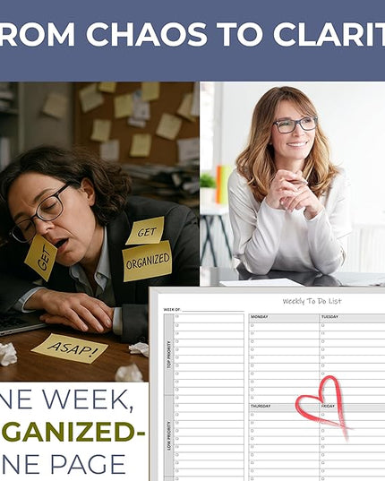 Life Charge Weekly To Do List Planner Notepad, 60 Page Task Planning Pad with Daily Checklist, Priority To-Do Checkboxes & Notes, Desk Notebook for Office Organization & Productivity, 11 x 8.5