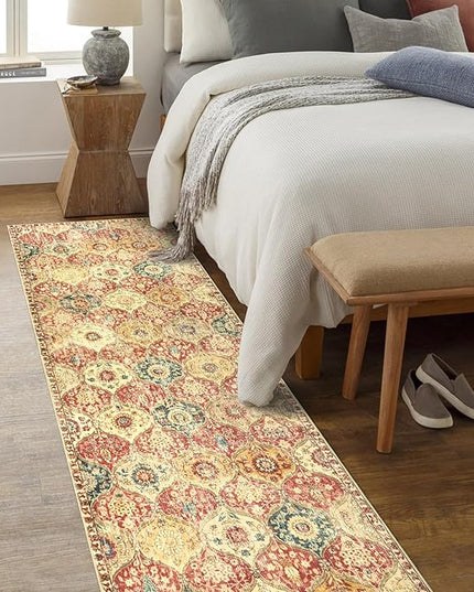 Lahome Moroccan Hallway Rug, 2'5''x8' Kitchen Runner Rugs Non Skid Washable Runners for Hallways, Ultra-Thin Oriental Carpet for Entryway Laundry Room Bedroom Bathroom, Red/Orange